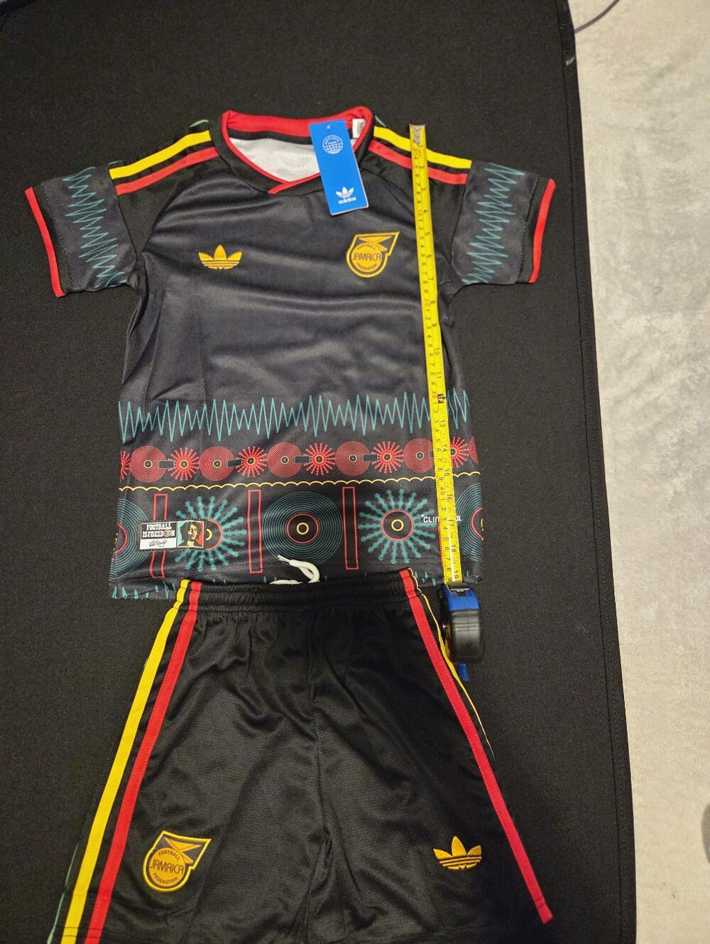 JAMAICA BOY Adidas Black Graphic Cycling Jersey with Red, Yellow & Teal Accents